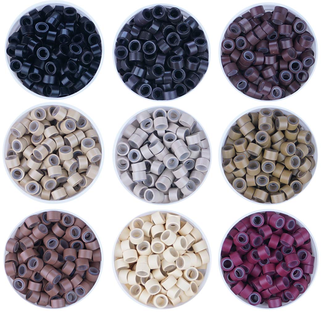 KOCONI Silicone Lined Micro Rings 1000Pcs 5.0mm Links Beads for 0.8g/1g Strand Hair Extensions - #3 Dark Brown