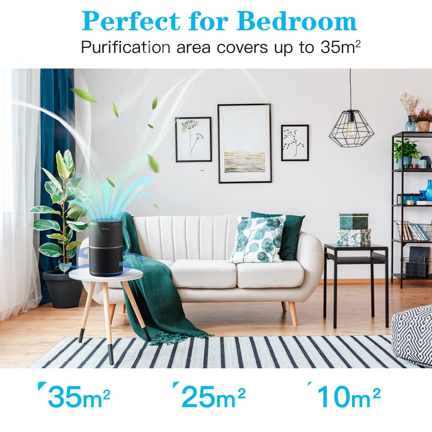 AIRTOK Air Purifiers, Air Purifier for Home Bedroom with Fragrance Sponges | 4 in 1 H13 True HEPA Air Filter 99.97% Remove Smoke Dust Pollen Pet