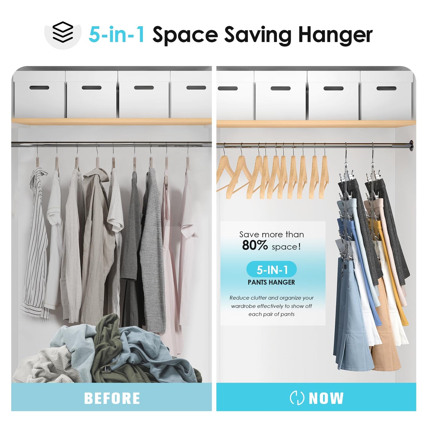 Skirt Hangers with Clips for Woman, 5 Tier Pants Skirt Hangers, 2 Pack