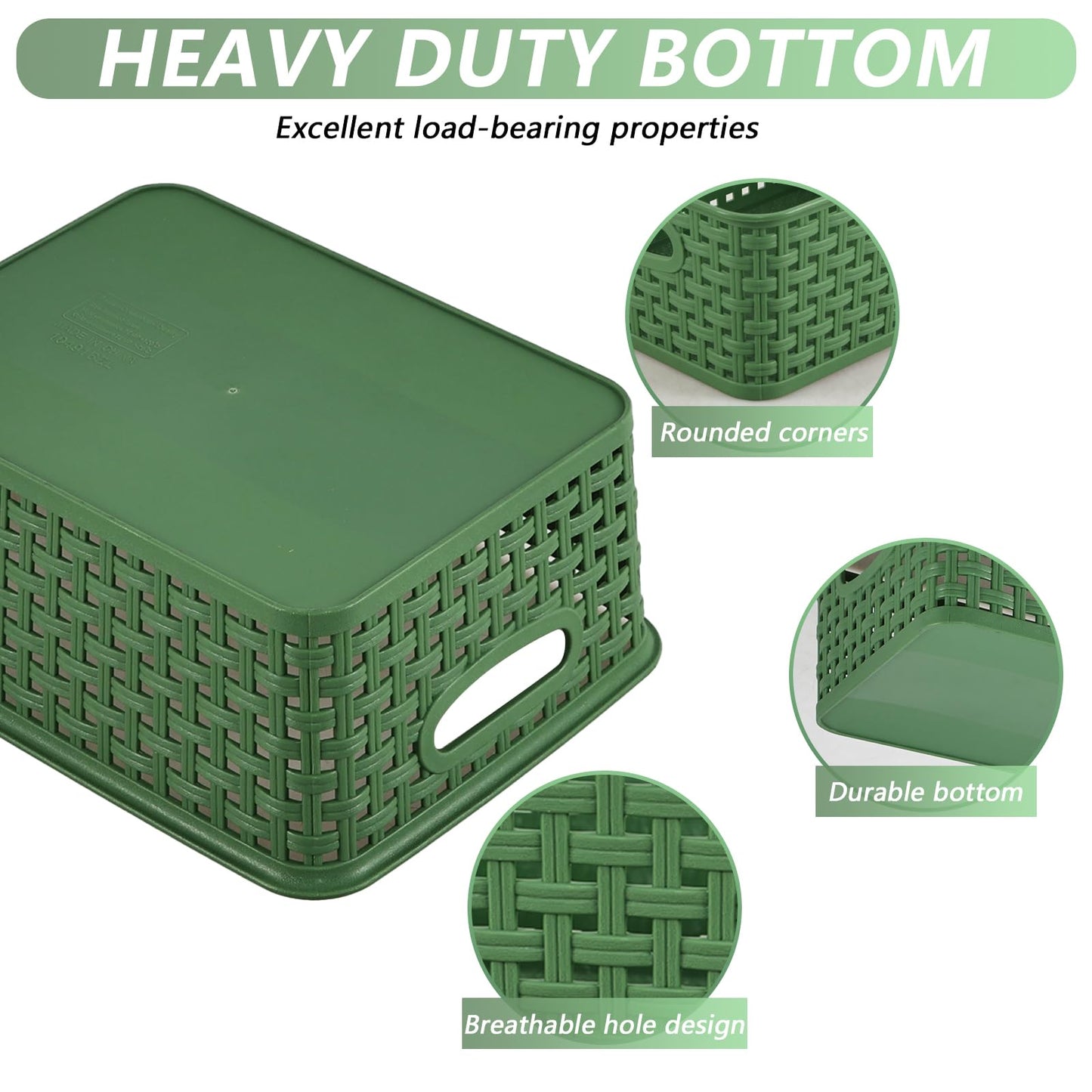 Parlynies Plastic Storage Baskets for Organizing, Woven Storage Organizer, 10" x 7.6" x 4.08", Pack of 6 (Green)