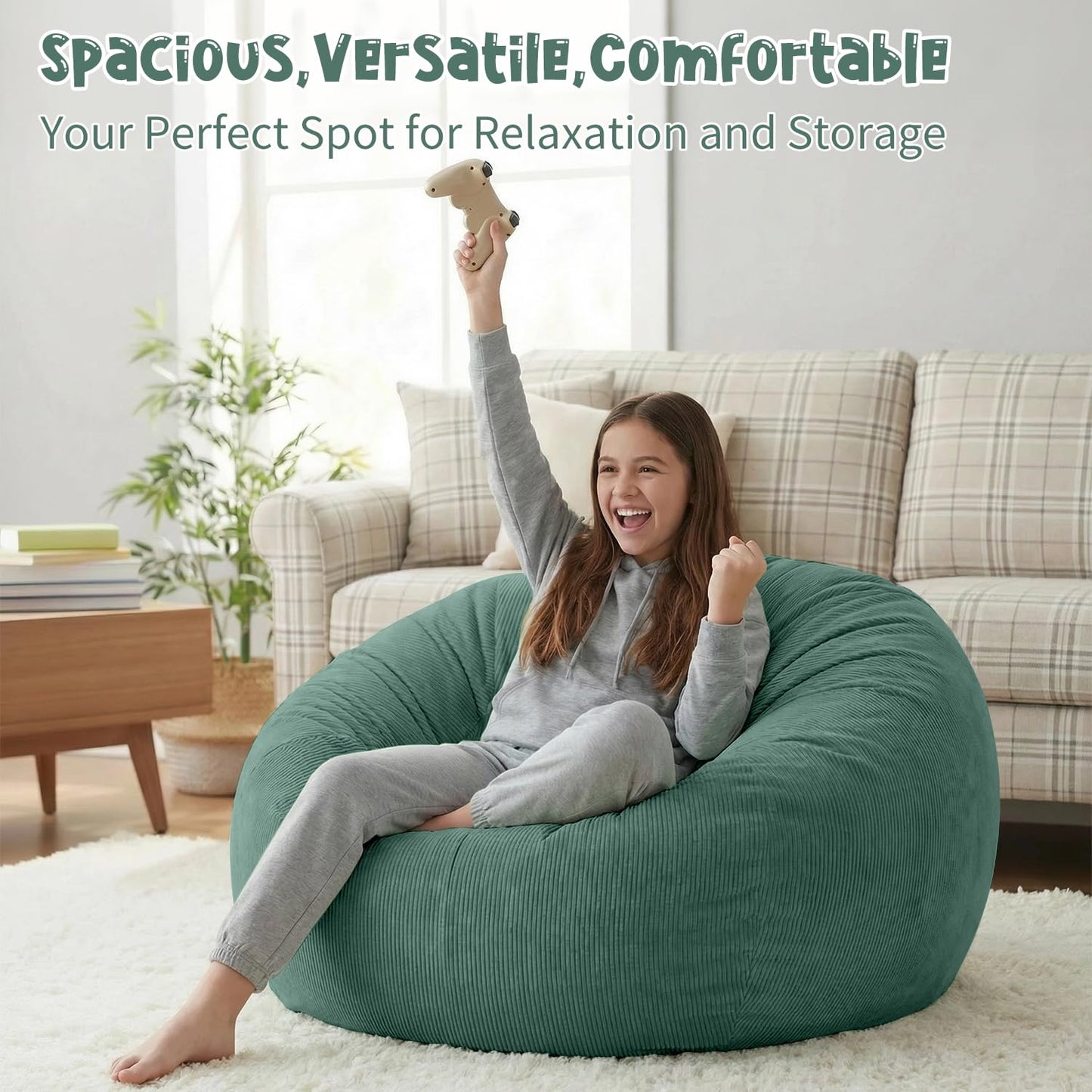 Nobildonna 3 ft Bean Bag Chair Cover (No Filler) for Adults and Kids 300L Extra Large Stuffed Animal Storage Bean Bag Washable Soft Premium Corduroy