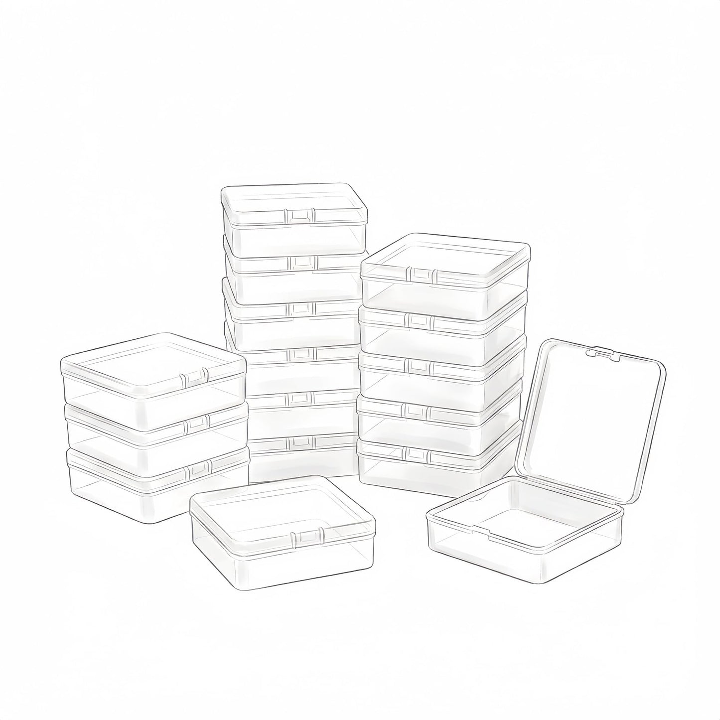LJY Clear Square Plastic Boxes, 16 Pack, 8.5 x 8.5 x 2.8 cm