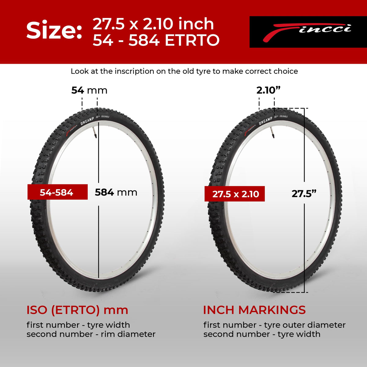 Fincci 27.5 MTB Tyres 27.5 x 2.10 | Foldable Set with 2x Inner Tubes Schrader | 30 TPI | Bicycle tires 54-584| For Mountain, Electric & Hybrid Bikes,