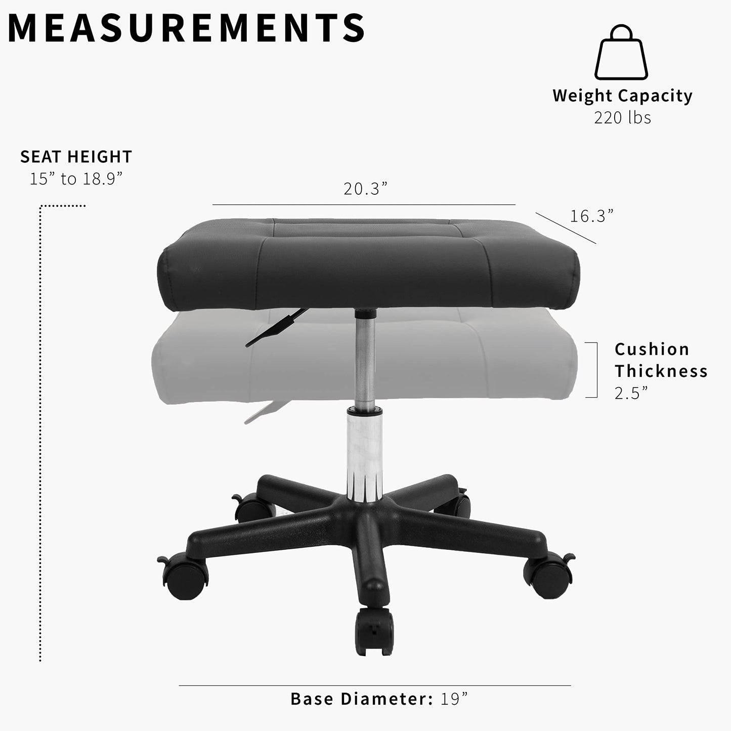 VIVO Ergonomic Mobile Footrest with Wheels, Height Adjustable Desk Stool with Thick Padding