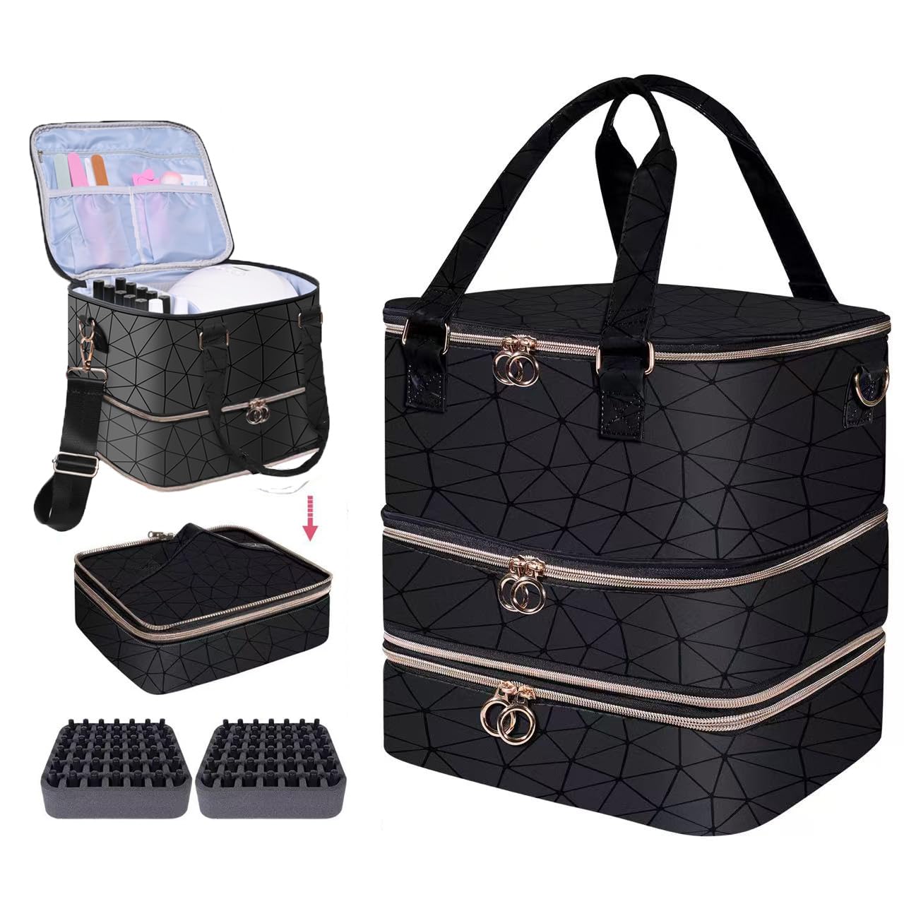 Nail Polish Organizer Case,3 Layer Nail Lamp Storage Bag Holds 84 Bottles (15ml/0.5 fl.oz) Nail Bag &Nail Lamp,Nail Polish Carrying Case Nail Kit