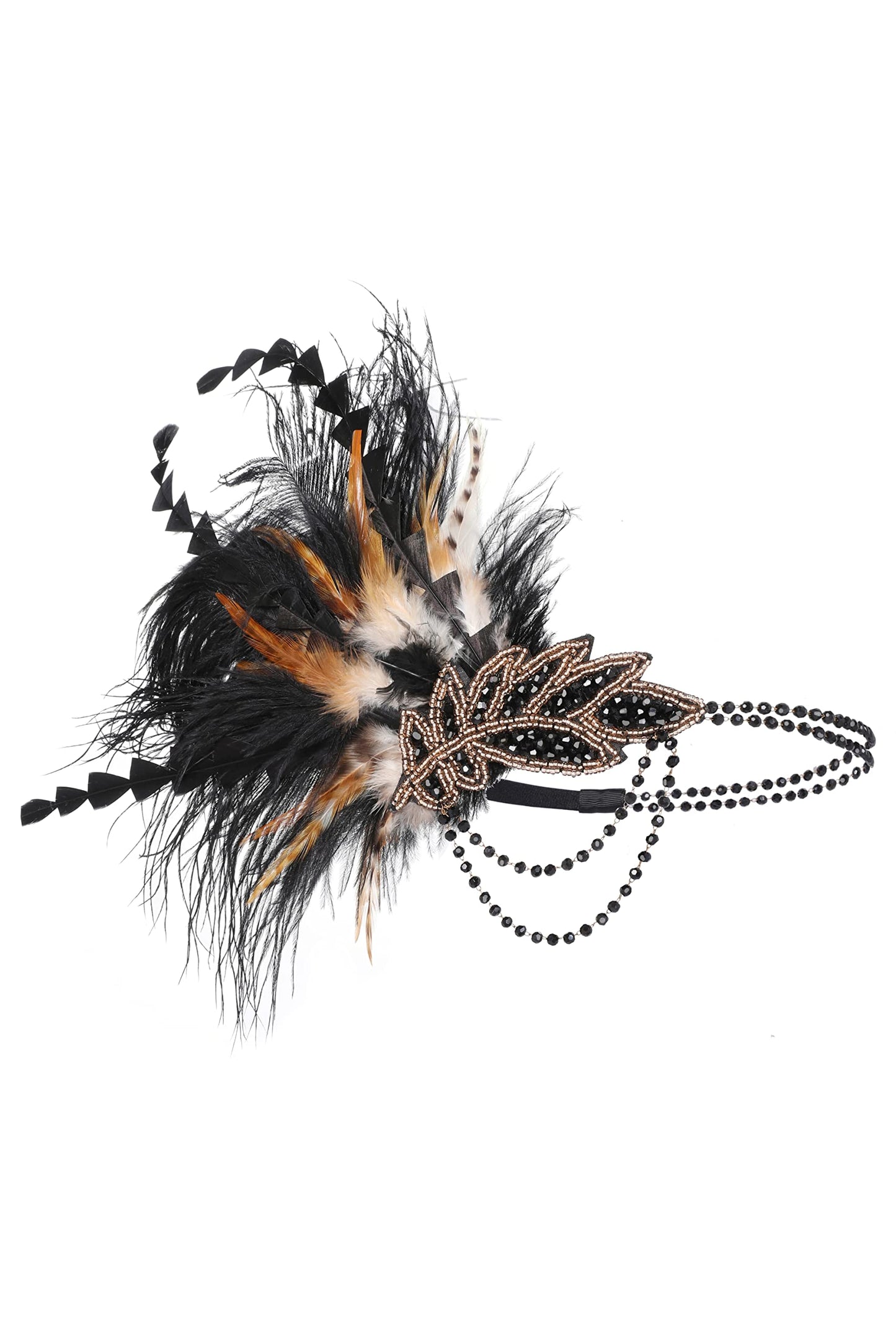 BABEYOND Feather Headpiece Sequined Showgirl Flapper Headband 1920s Accessories Black