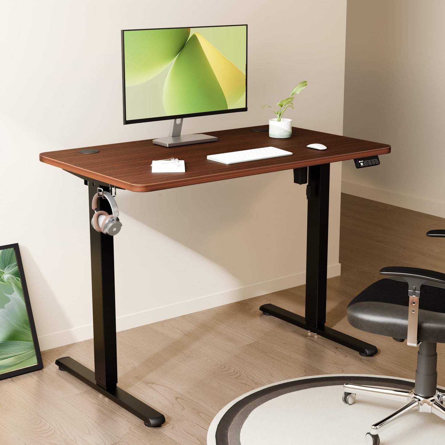 ERGOMAKER Electric Standing Desk 100x60cm, 2 Memory Presets, Black Walnut