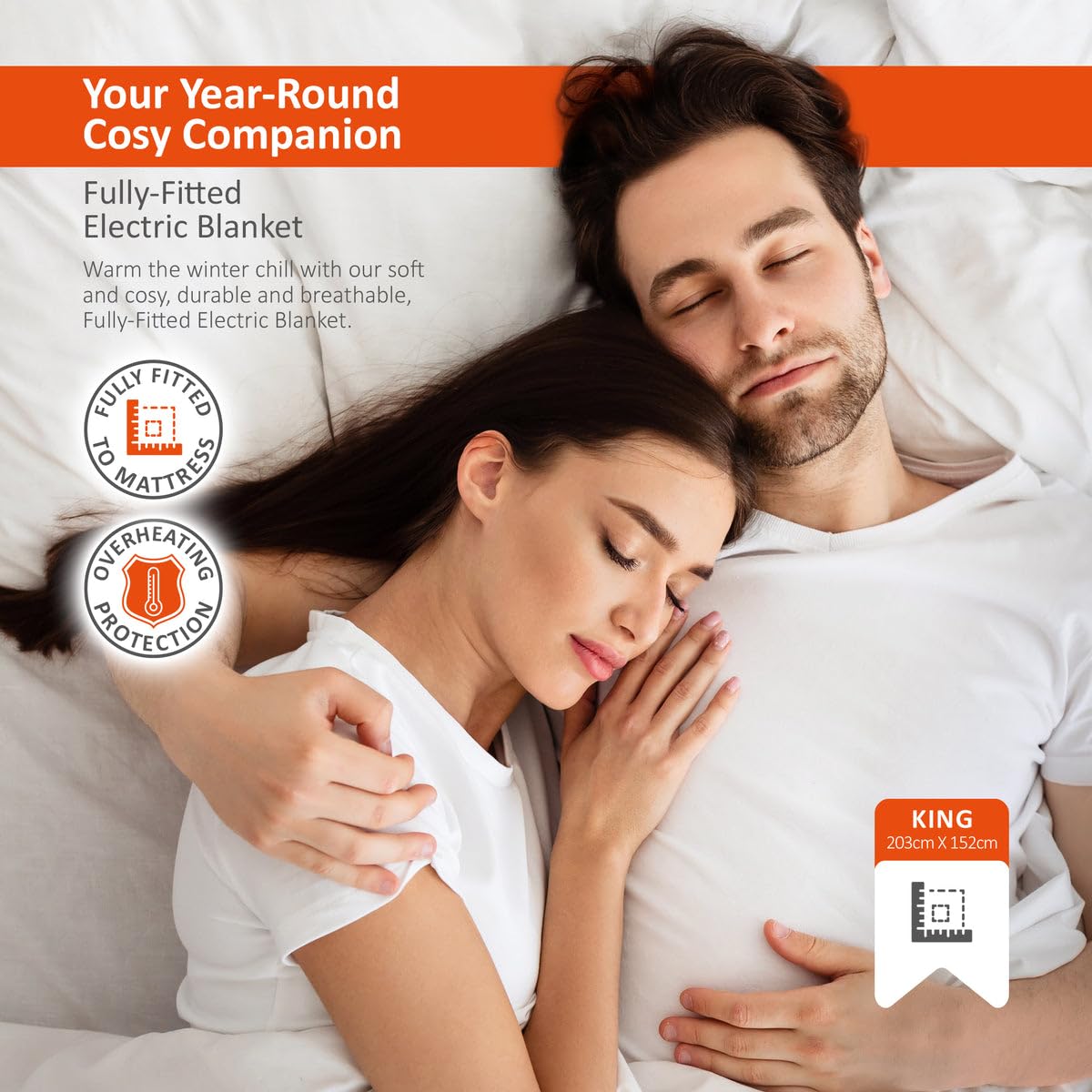 Wrmer Electric Blanket King Size - Dual Control, Fully Fitted Mattress Cover with Elasticated Skirt, 3 Heat Settings, 2 X Detachable Controllers -