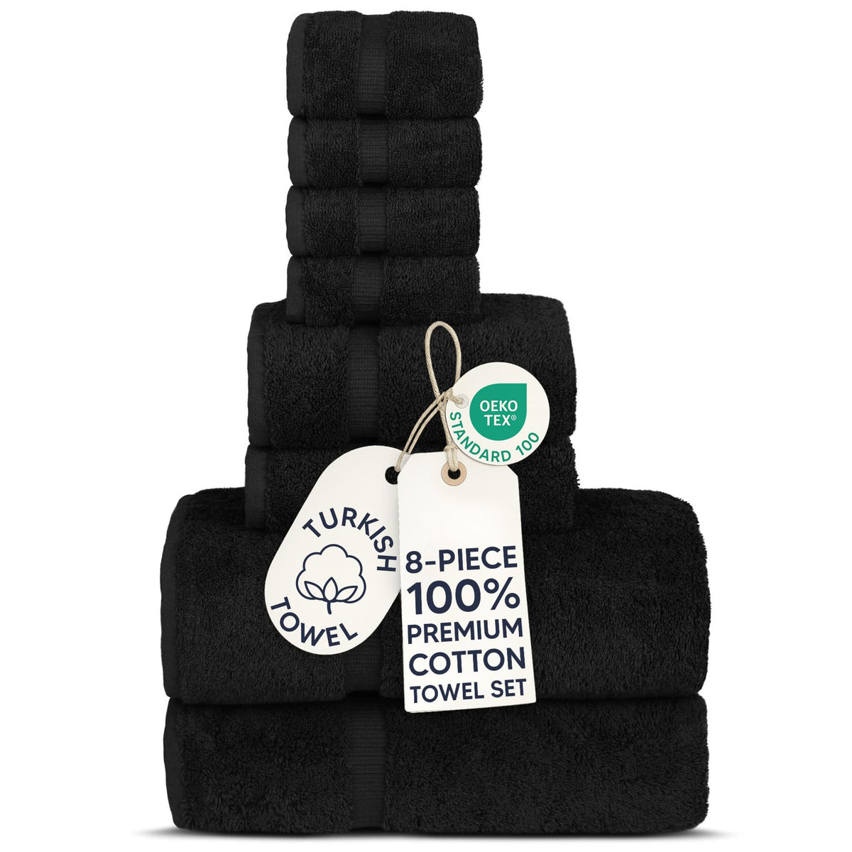 Chakir Turkish Linens | Hotel & Spa Quality 100% Cotton Premium Turkish Towels | Soft & Absorbent (8-Piece Towel Sets, Black)