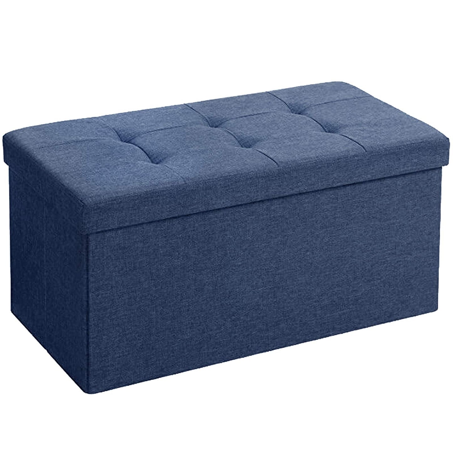 BRIAN & DANY Folding Linen Storage Boxes Footstool Ottoman, Foot Rest Stool, Foldable Seat Bench Footrest - Navy Blue, 76 x 38 x 38 cm