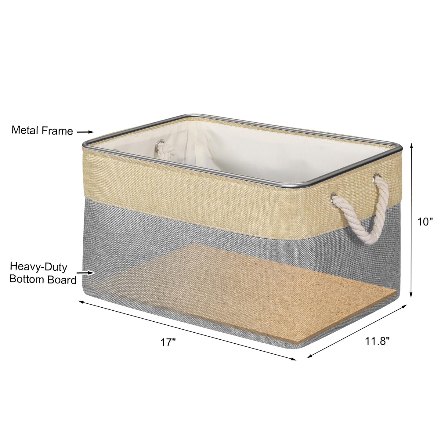 Univivi Canvas Storage Boxes, 43 x 30 x 25cm Extra Large Fabric Storage Baskets for Shelves with Rope Handles, Foldable Storage Box for Kallax Unit