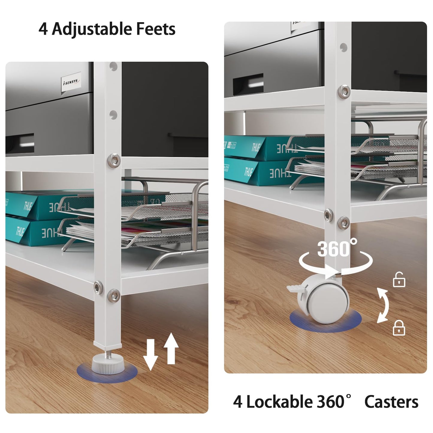 OYRREU 3-Tier Rolling Printer Stand with Outlets for Home, Office, White
