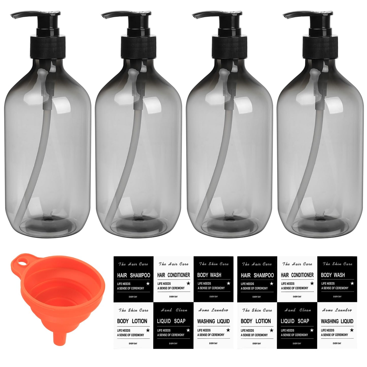 4 Pcs 500ml Soap Dispenser with Pump, Empty Refillable Pump Bottle Dispensers for Kitchen Bathroom Liquid Hand Dish Soap Dispenser Bottles Containers