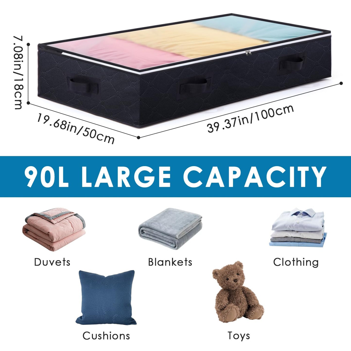 Boic 4 Packs 90L Underbed Storage, Foldable Under Bed Storage, Large UnderbedStorage Boxes With Lids