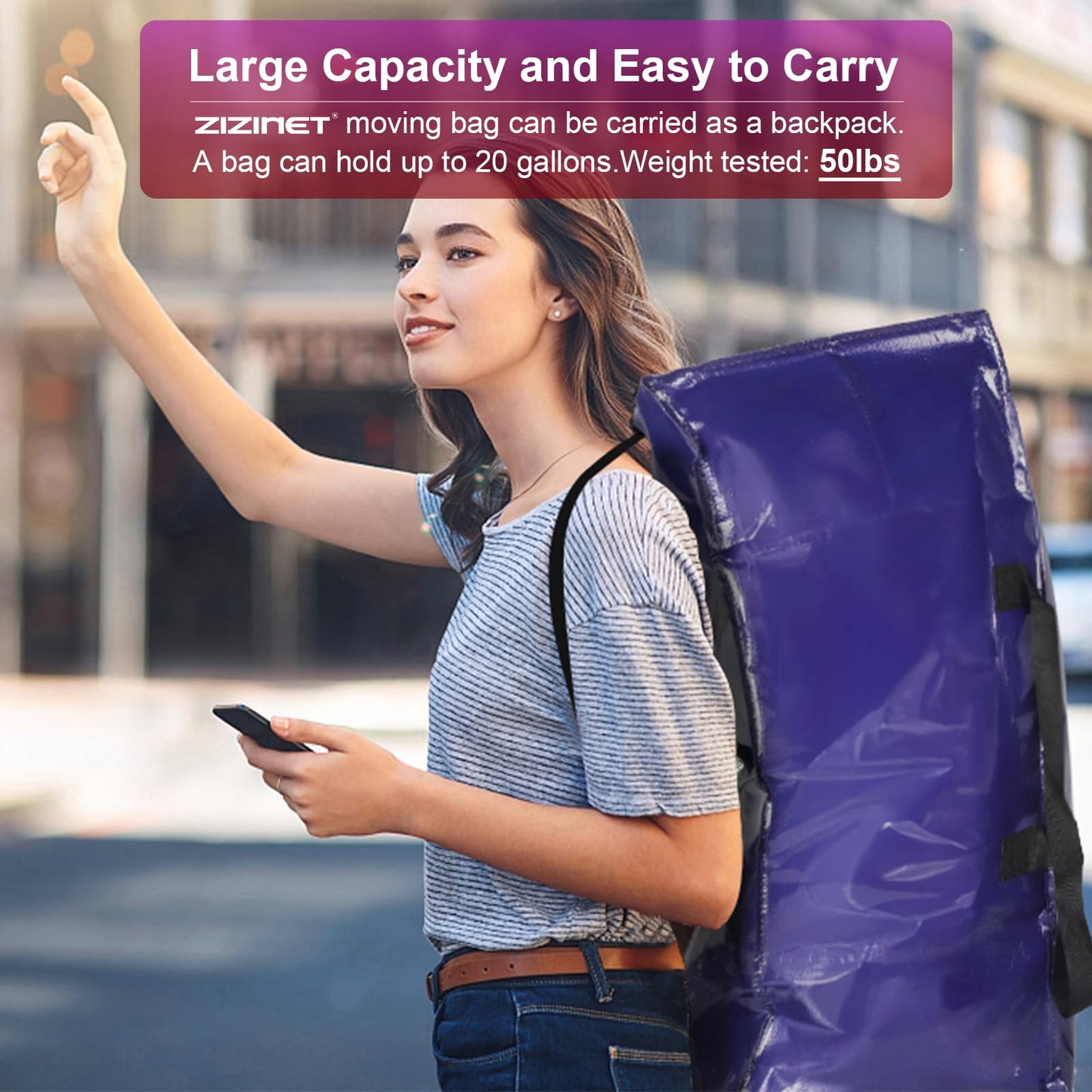 Moving Bags, ZIZINET Moving Bags Extra Large Strong,90L Big Bags with Backpack Straps,Handles, Zippers and Tag Pocket, for Moving,Travelling,Camping,
