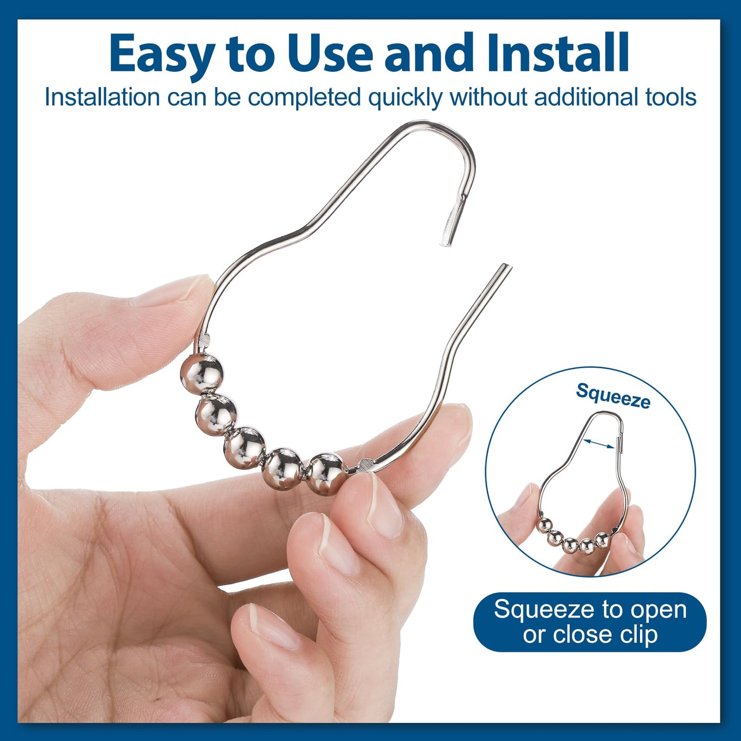 12 Pack Shower Curtain Rings, Stainless Steel Hooks, 1.5 Inch, Silver