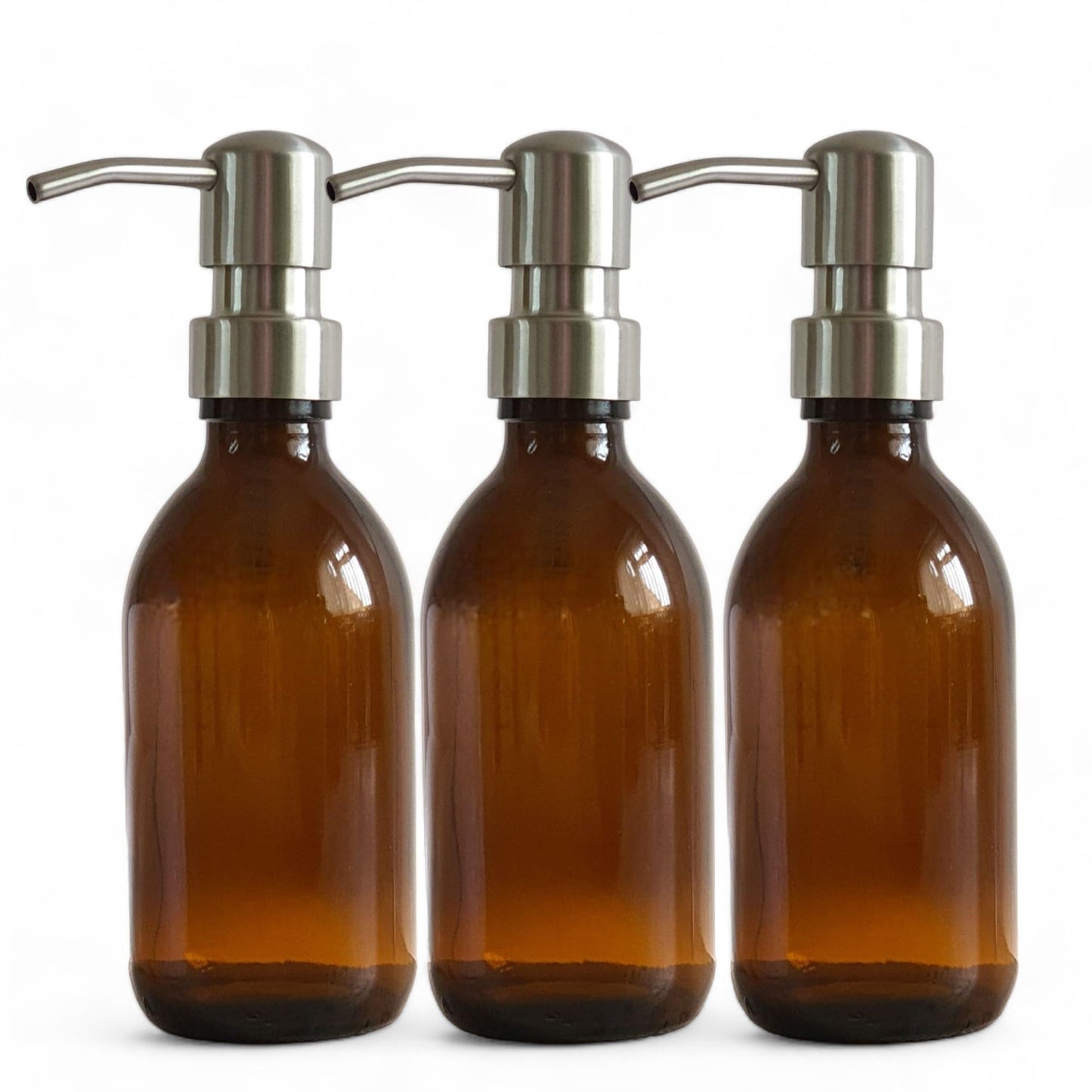 AVALON 250ml Amber Glass Soap Dispenser Bottles with On Trend Metallic Pump - Empty Refillable Containers for Liquid Soaps, Lotions, and More