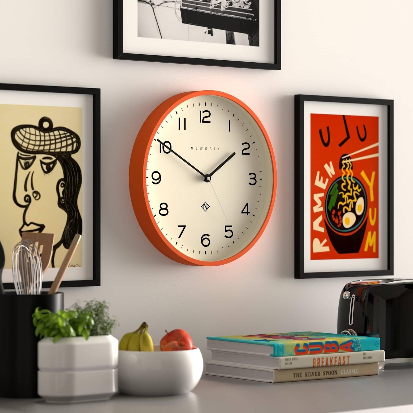 NEWGATE Echo Number Three Modern Wall Clock Wall Clocks - Round Clock - Kitchen Clock - Clocks for Living Room - Office Clock - Contemporary Case -