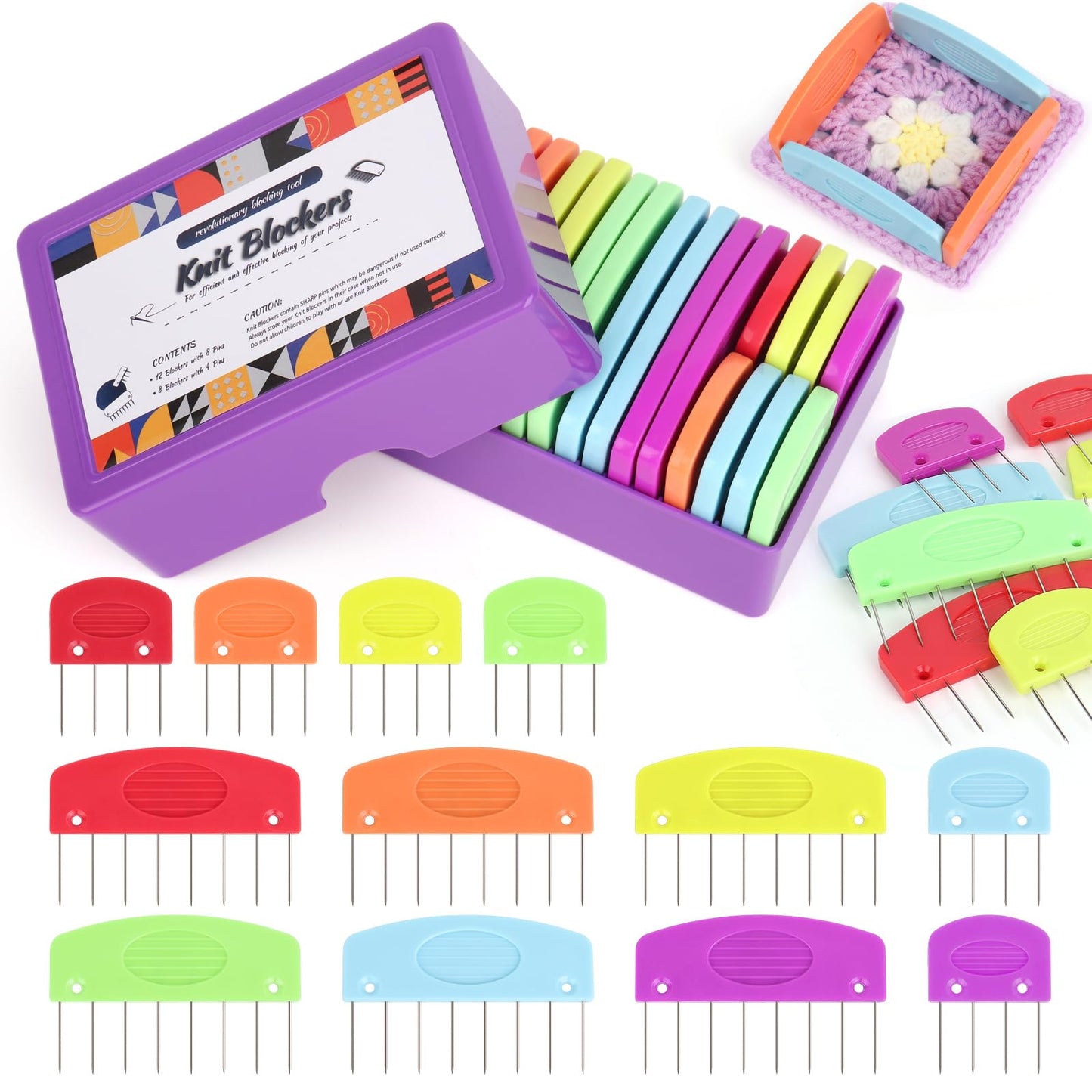 Aeelike Blocking Pins, 20Pcs Colourful Blocking Pins for Knitting & Crochet Projects, Knit Blockers Combs Set, Knit Blocking Pins for Blocking Mats,