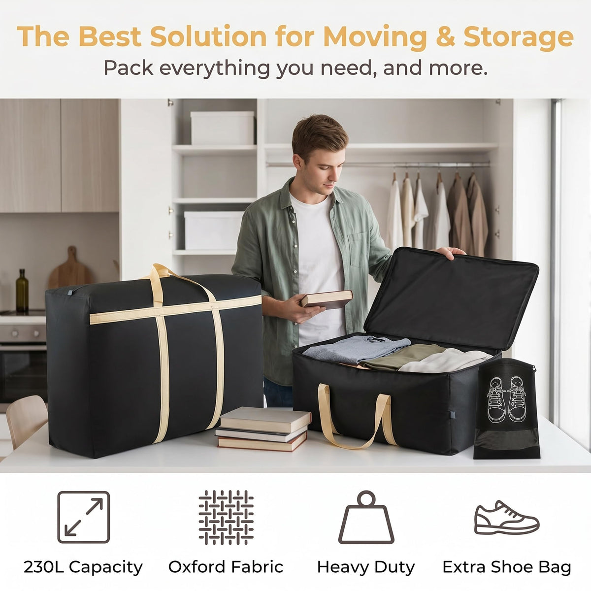 2Pcs Extra Large Storage Bags, 230L Thickened Jumbo Oxford Zipped