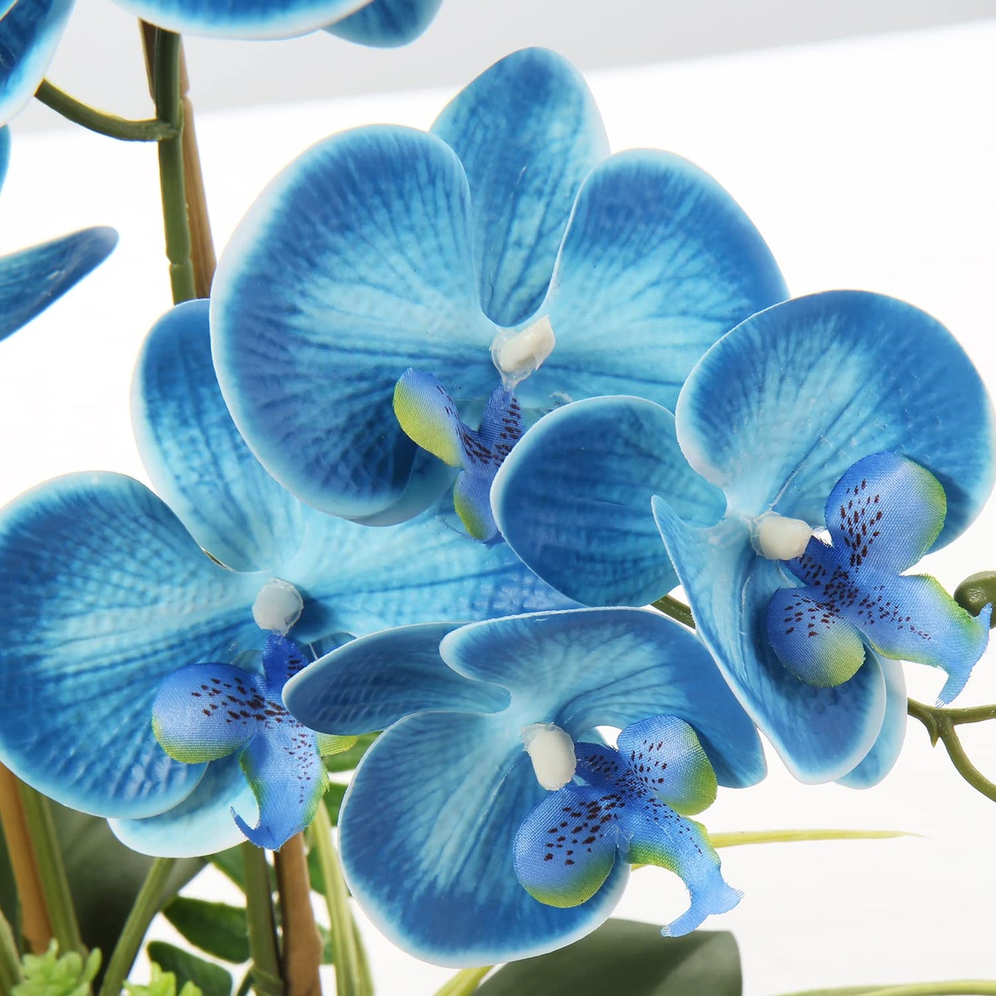 Briful 15" Artificial Phalaenopsis Flowers Arrangement Artificial Orchid Bonsai in Silver Pot Fake Flowers Silk Orchid Flower for Table Centerpieces