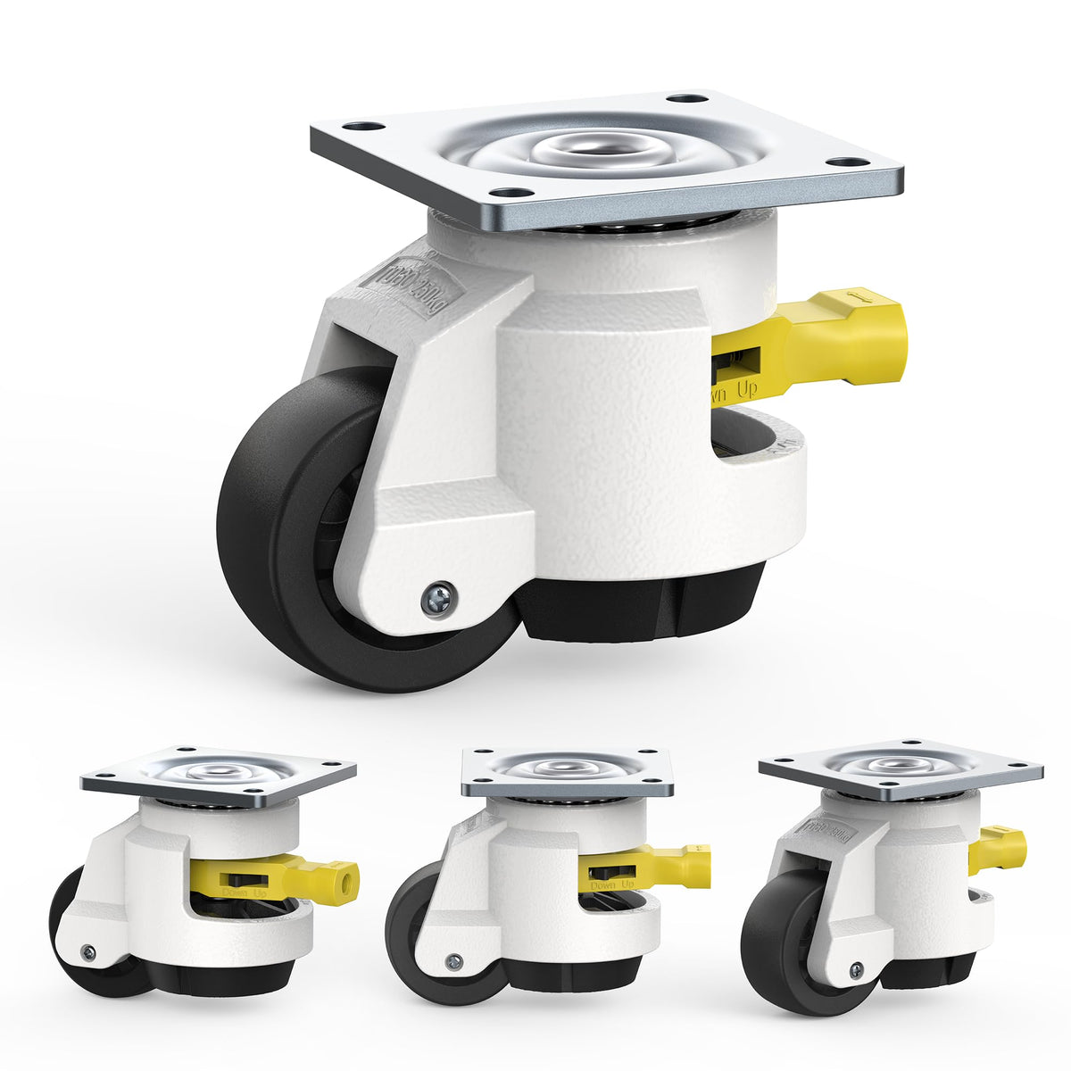 HOLKIE Leveling Castors with Ratchet Handle Design - Total Capacity 1000kg - Heavy Duty Industrial Castors Set of 4 for Workbench - 50mm Wheels with