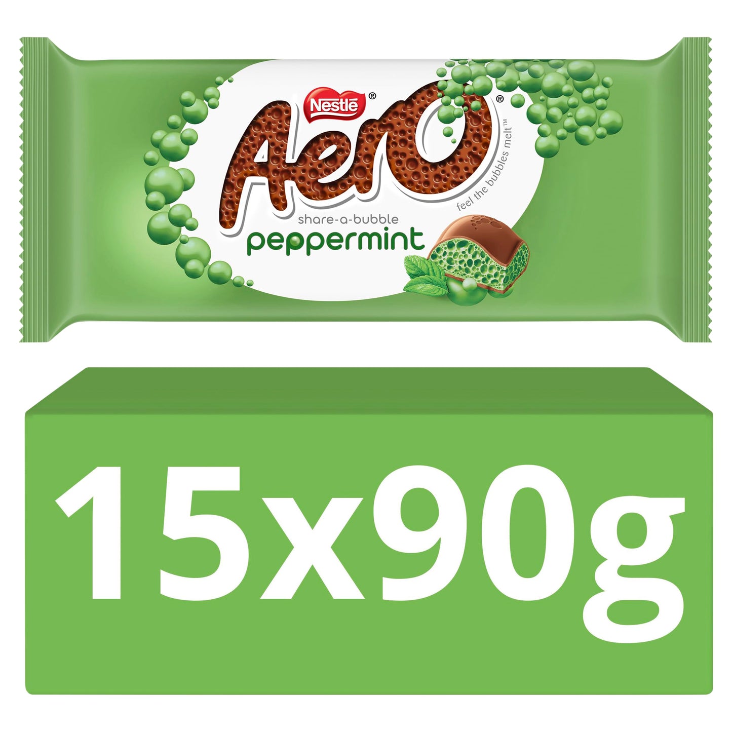 Aero Peppermint Mint Chocolate Sharing Bars, 15 x 90 g