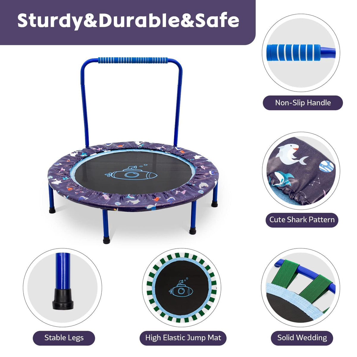 38'' Kids Trampoline with Foldable Bungee Rebounder and Safety Padded Cover Mini Trampoline for Indoor and Outdoor use (blue)