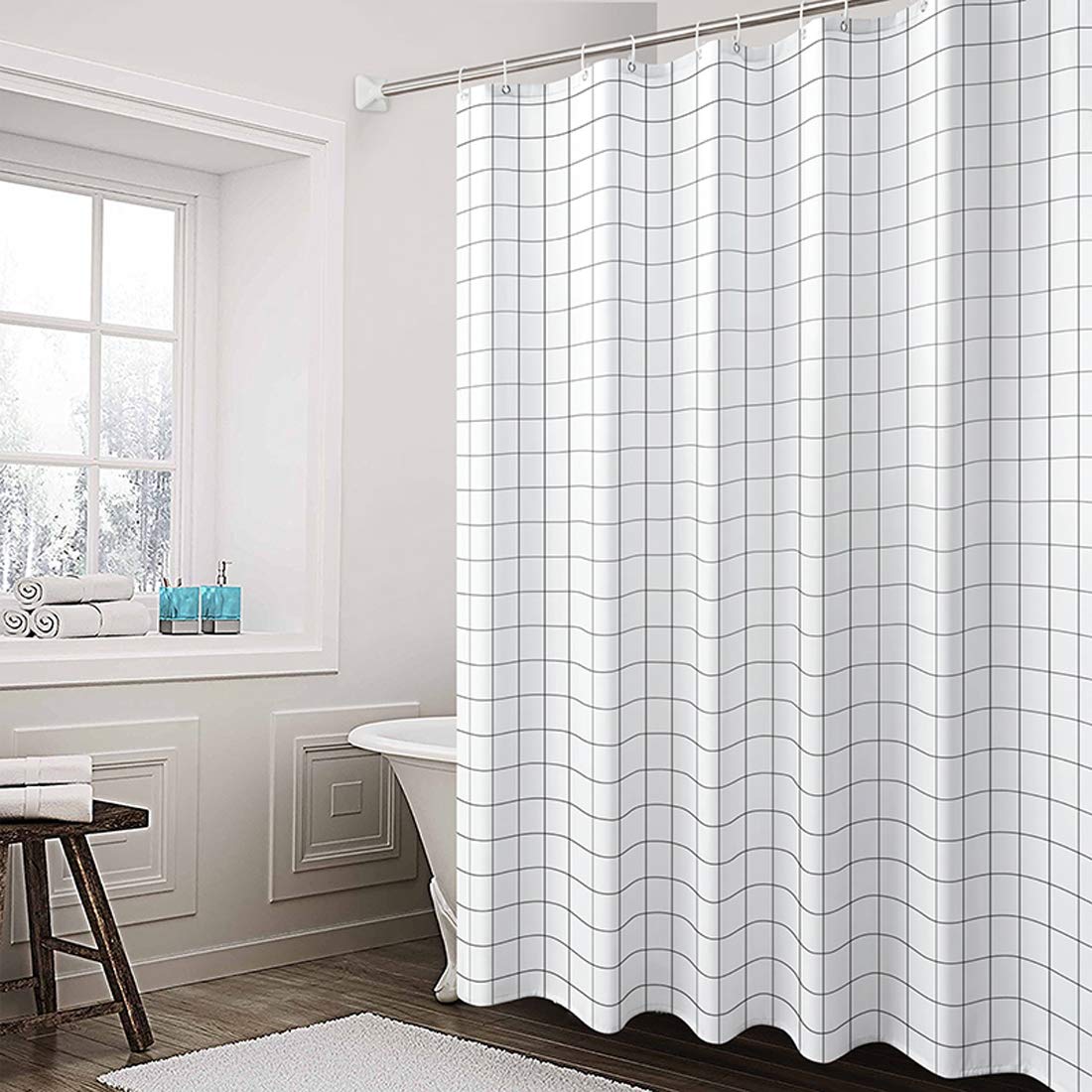 Aisaving Shower Curtain Polyester Fabric Bathroom Curtains Mould proof Water Resistant Shower Curtains with Plastic Curtain Rings and Heavy Weighted
