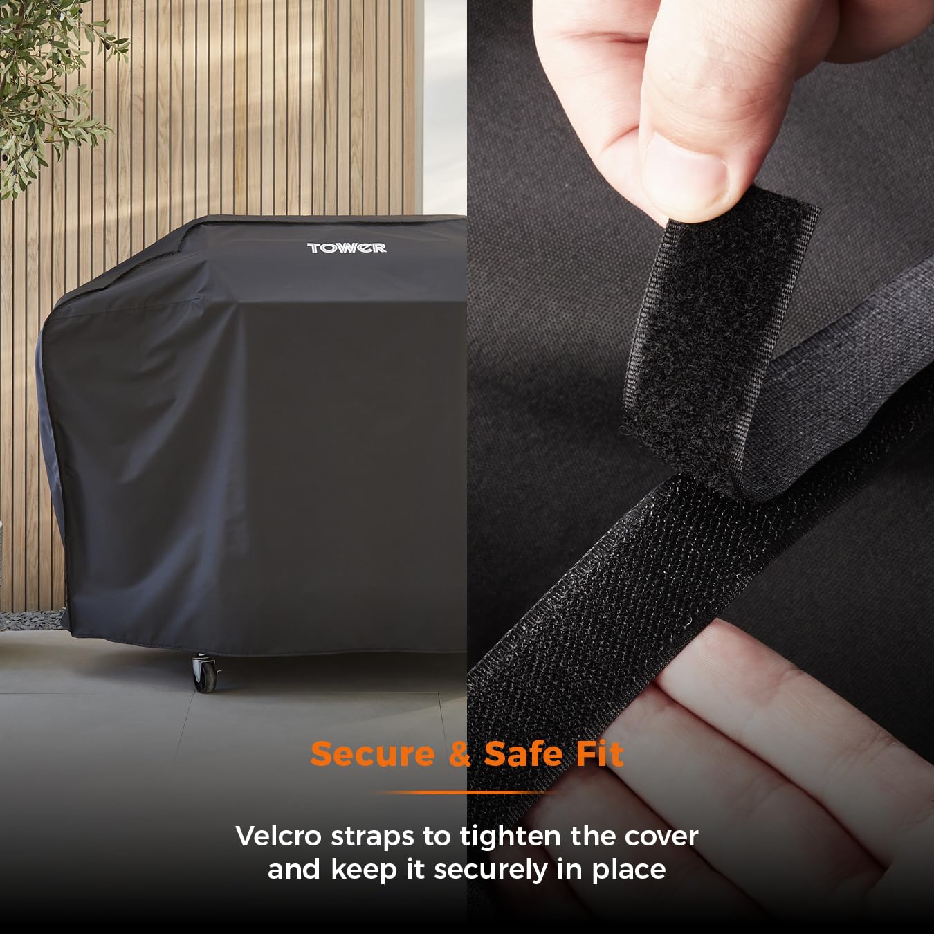 Tower Large BBQ Cover - Heavy-Duty Waterproof & Windproof Outdoor Gas Grill Cover, UV Resistant, Black (H124 x W140 x D47cm)