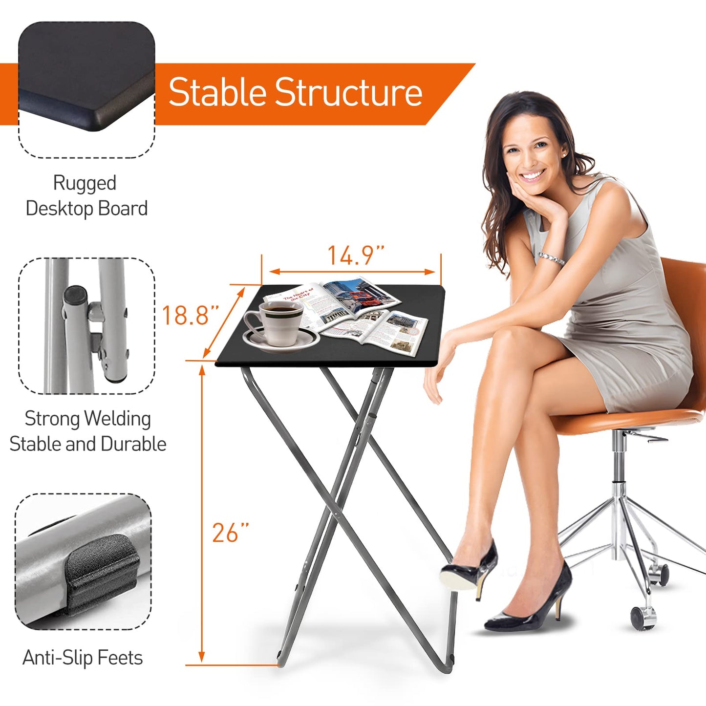 Small Folding Table, Folding Coffee Tables, Side Table 2 Set, TV Tray Table