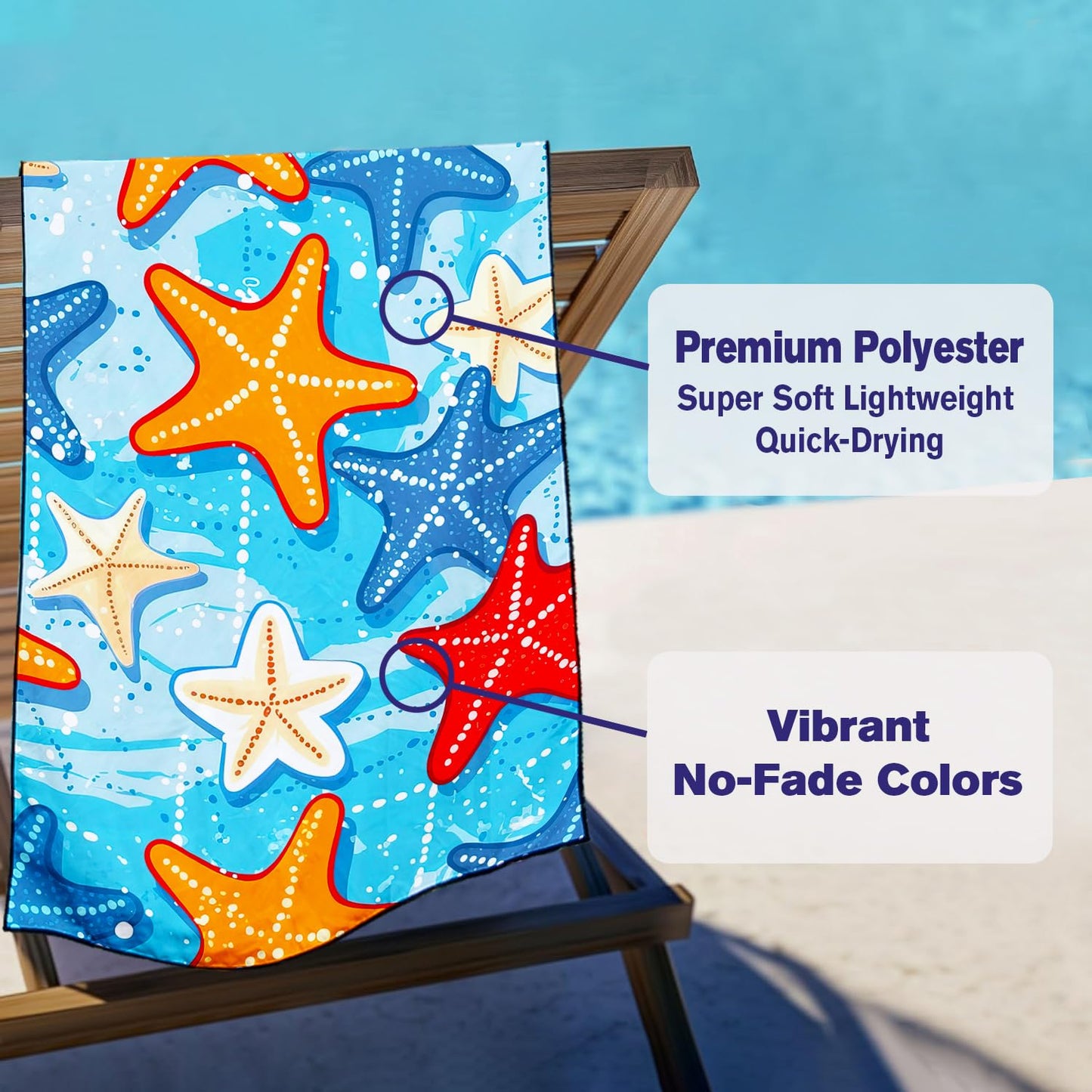 Violetpos Colorful Starfish Beach Towel, Extra Large 180x90 cm 250GSM Microfibre, Sand Free Quick Dry