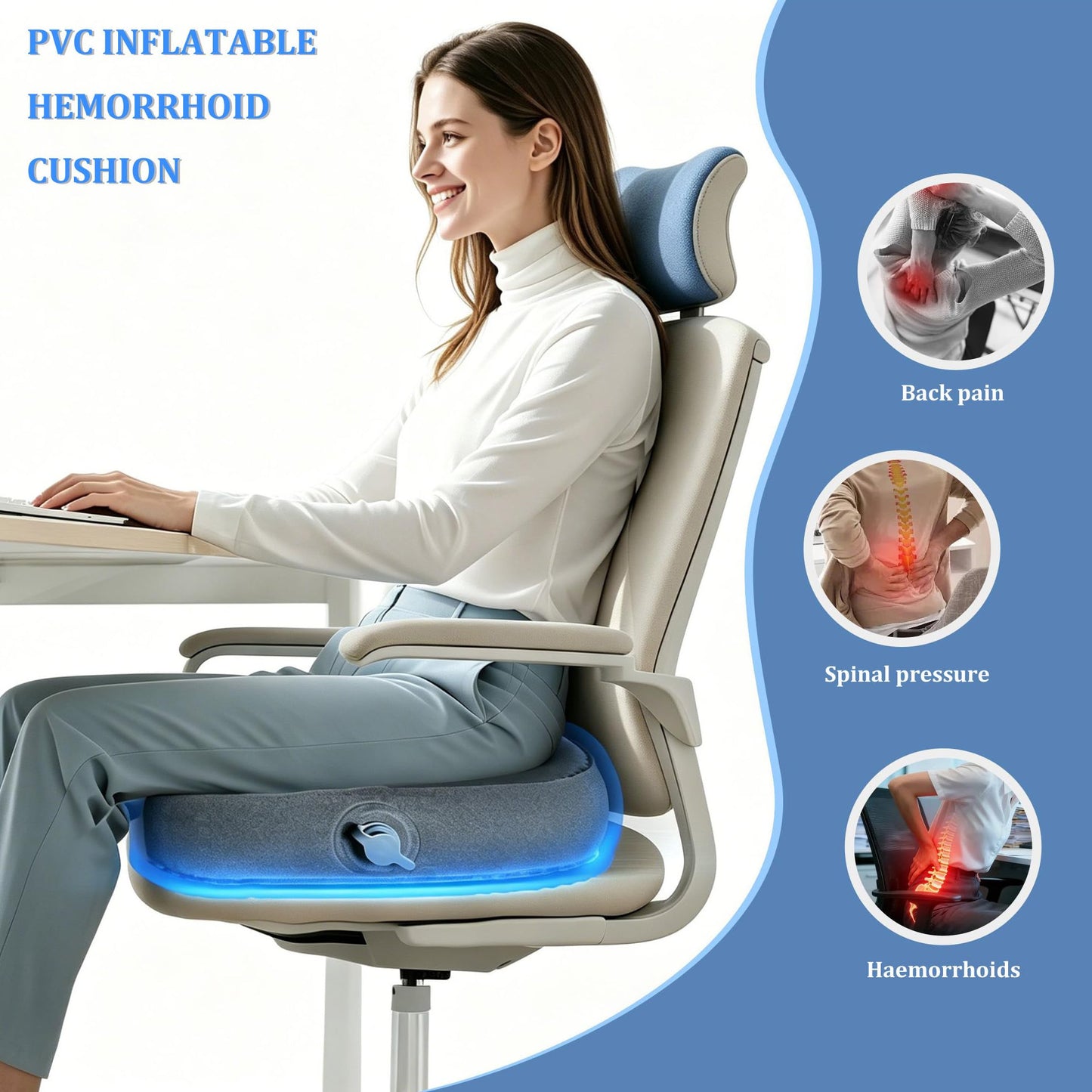 DHSUN Inflatable Donut Seat Cushion for Tailbone Pain Relief,Coccyx Cushion for Tailbone Pain & Hemorrhoids, Portable Travel Cushion for Airplane