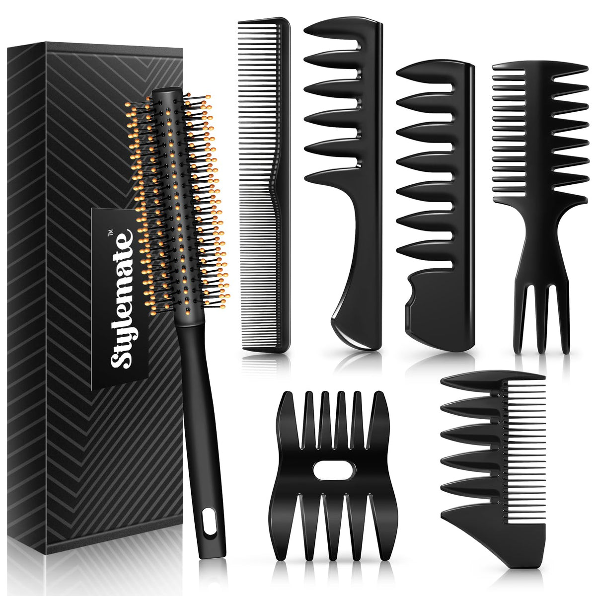 Hair Styling Combs and Brush Set For Men, Quiff Roller Brush For Adding Volume, Mens Styling Combs For Quiff, Pompadour, Slicked-back, Fauxhawk,