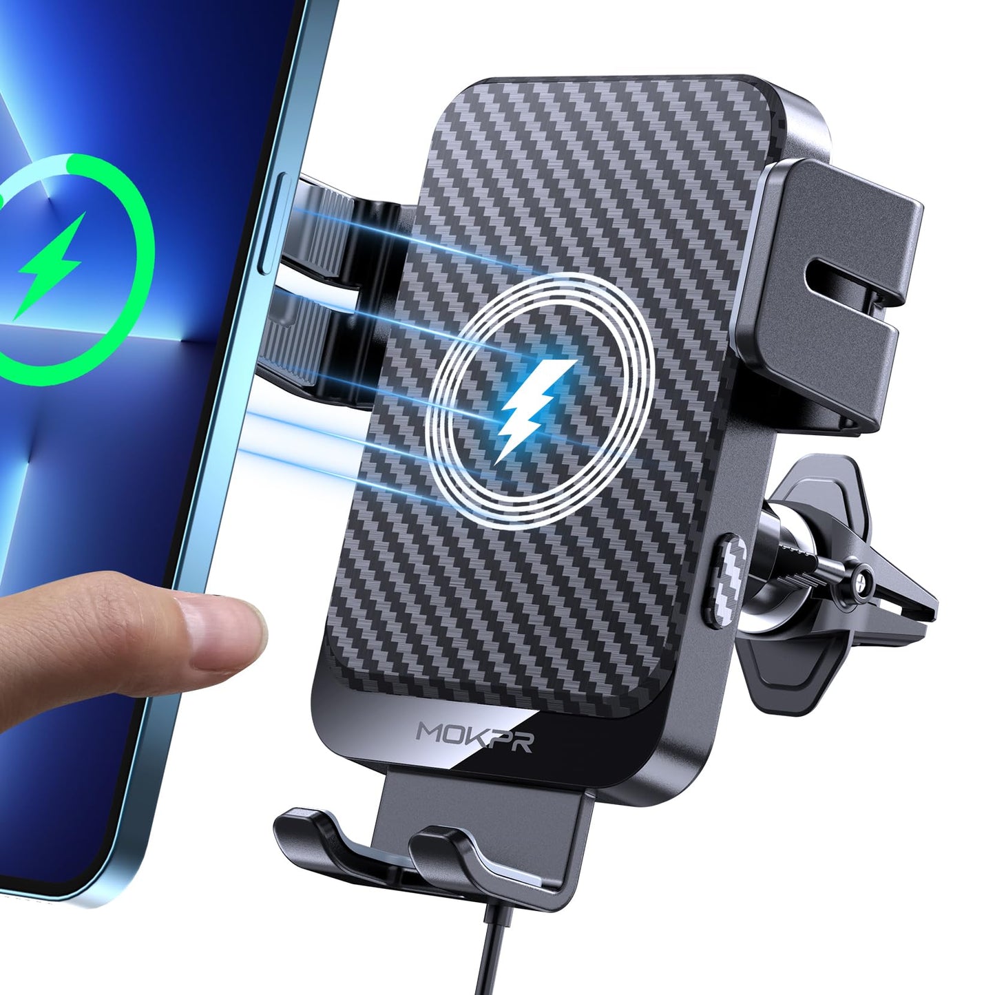 MOKPR Car Phone Holder Wireless Charger, 15W Wireless Car Charger, Auto-Clamping Car Phone Holder Charger Air Vent Mount Compatible for iPhone