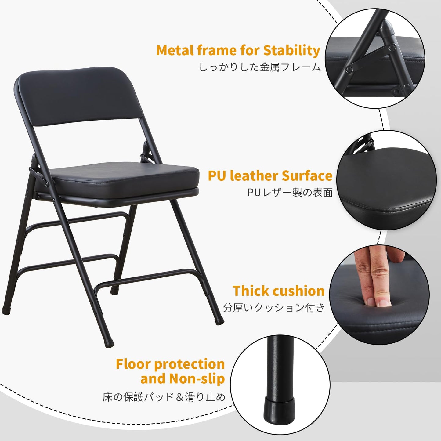 BOOSDEN Folding Chair Foldable Chair, Faux Leather Fold Up Chairs for Office, Dining, Portable and Compact Metal Frame Folding Seat