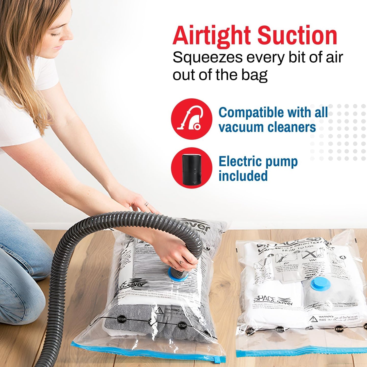 Set of 6 - Large Vacuum Storage Bags for Clothes and Bedding - SpaceSaver Compression Seal Bags with Pump - Travel and Closet Organizer Solution