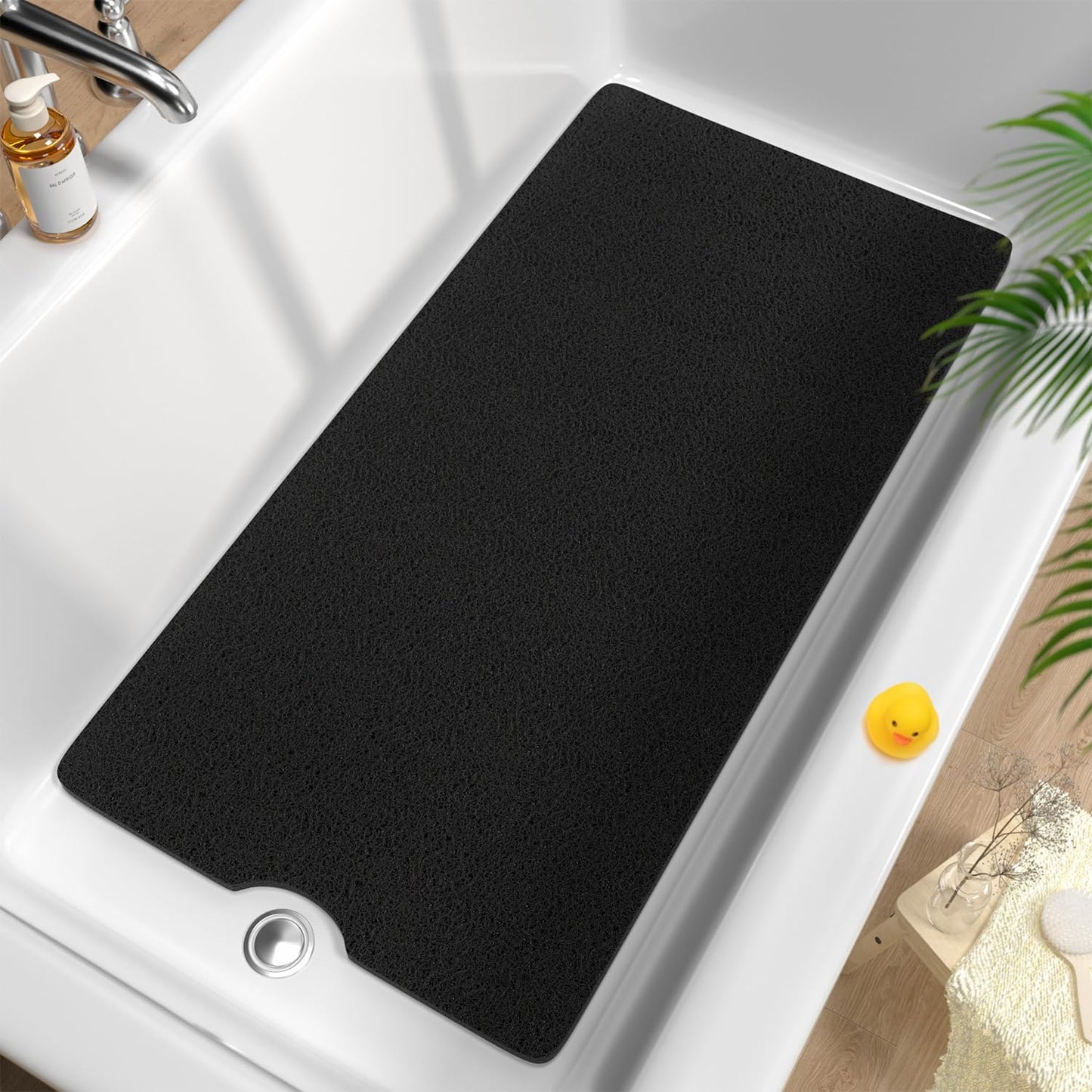 HITSLAM Non Slip Bath Mat 101x51 cm, Shower Mats for Inside Shower, Black