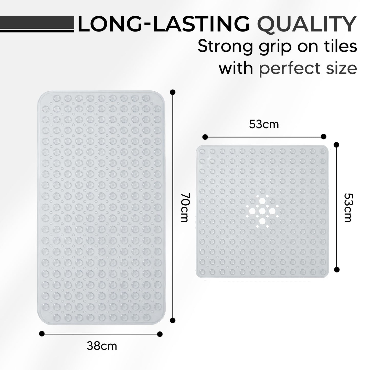 Rugs Haven Shower Bath Mats Non Slip - Quick Dry Anti Mould & Mildew Rubber Bathmat with Strong Suction Cups and Drain Holes for Bathtub and Bathroom
