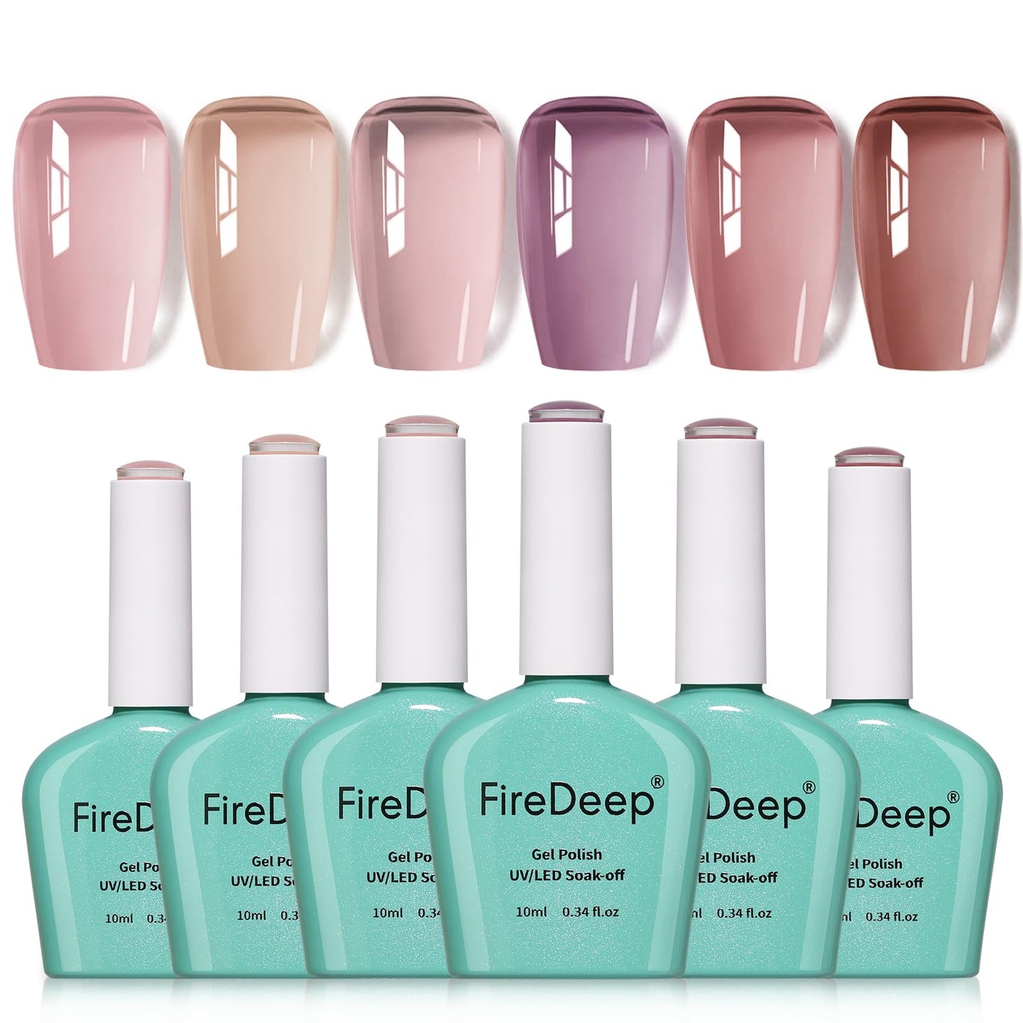 Firedeep 6 Color Jelly Nude Gel Nail Polish Set Soak Off UV Gel Long Lasting Sheer Manicure DIY and Salon Use Gift for Women Girls(10ml *6)