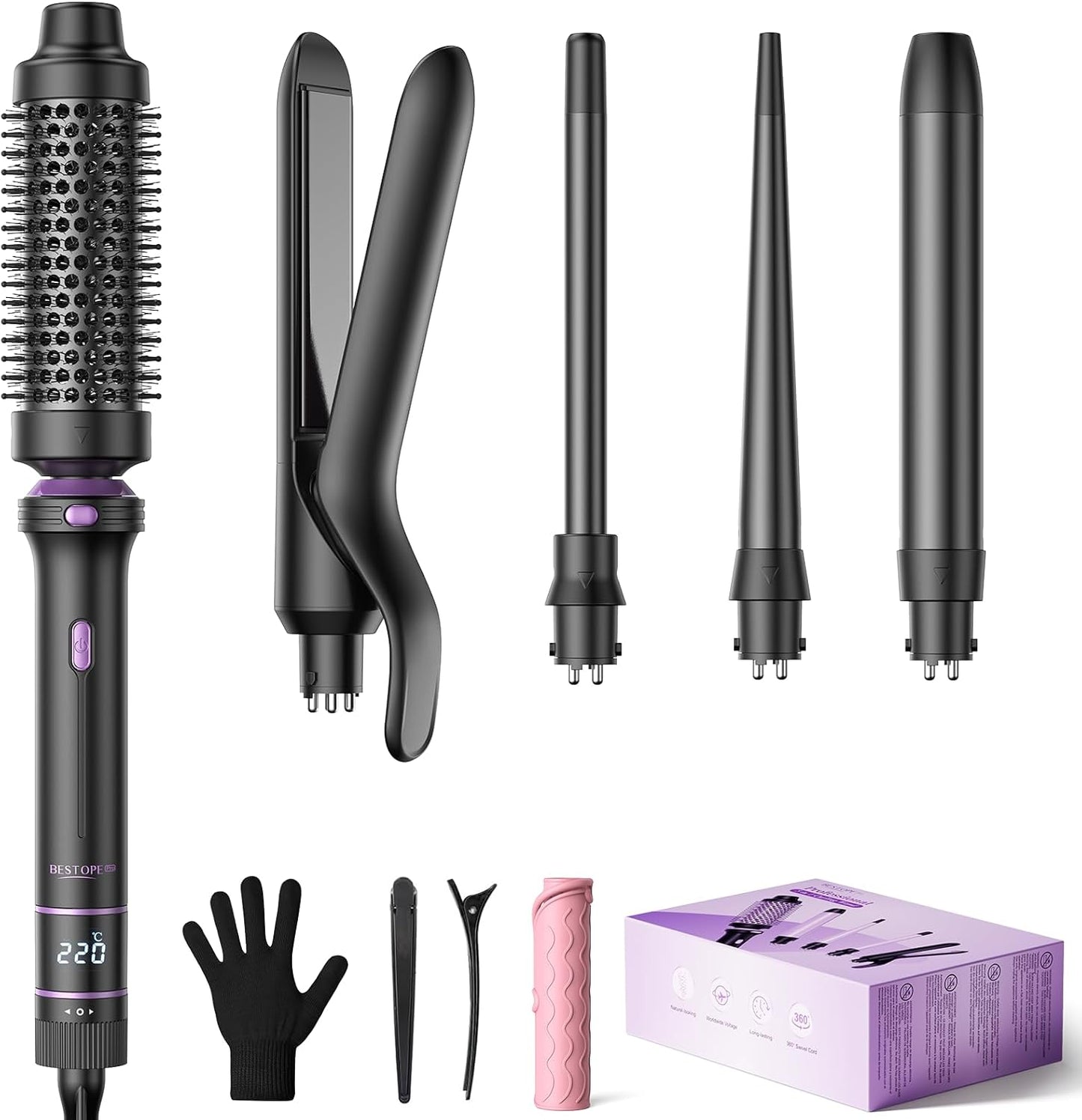BESTOPE PRO 5 in 1 Curling Wand Set, Black, New but has been out of box, open, scruffy box