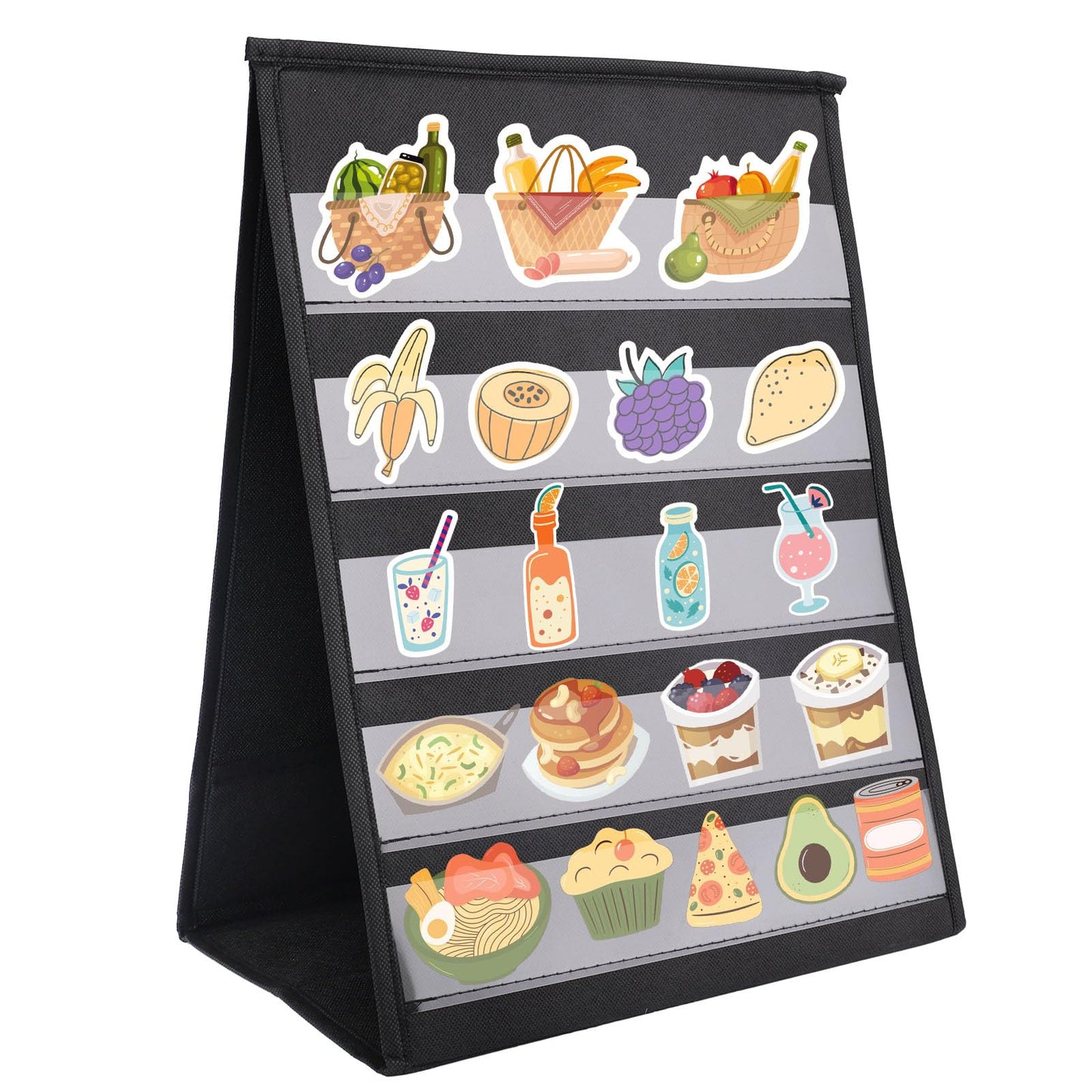 Fukaisu Portable Sticker Display Stand, Foldable Tabletop Pocket Chart with Clear Pockets Double-Sided 5-Tier Organizer Rack Holder for Stickers