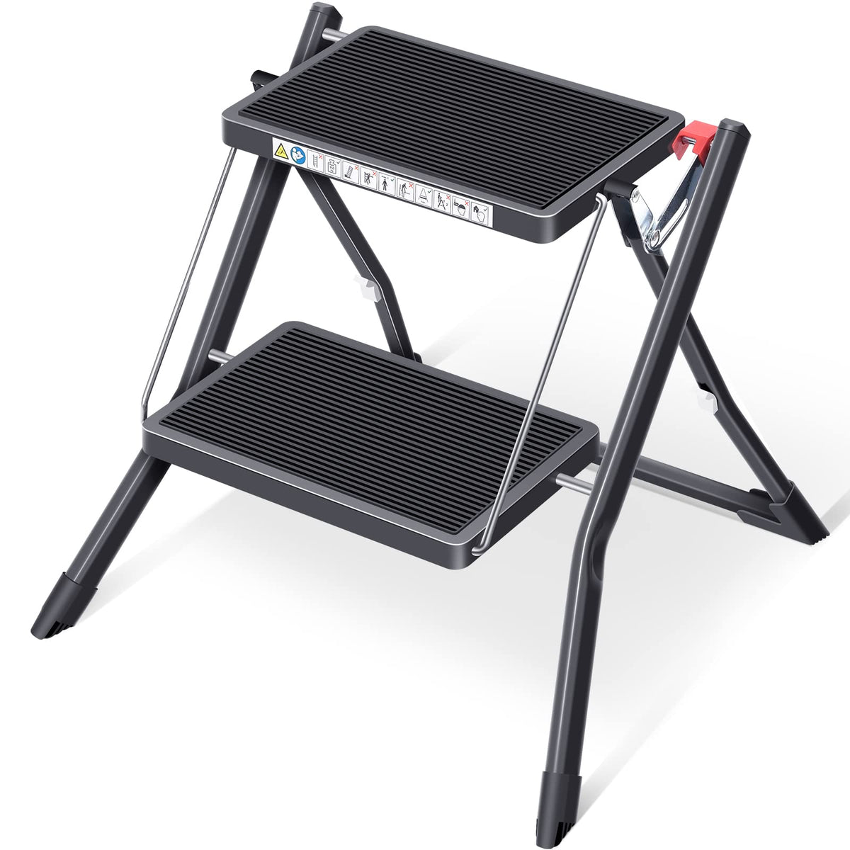 KINGRACK Step Ladder, Double Side Folding Step Stool, 2 Step Portable Ladder with handdle, Large Platform, Slim Household Stepladder with