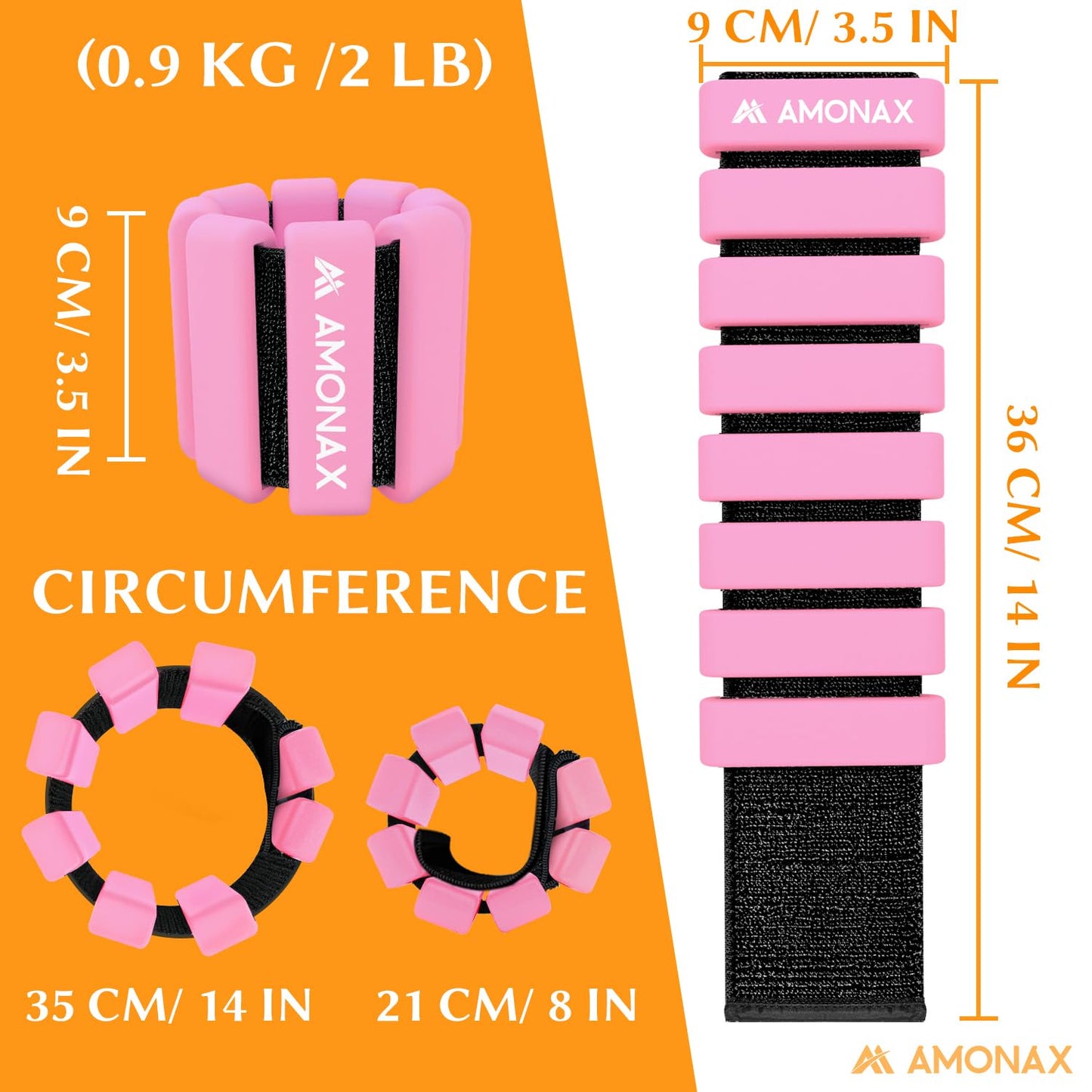 Amonax Adjustable Ankle and Wrist Weights Set, Fitness Leg Weights for Women Men, 1lb/2lb Pair for Strength Training, Pilates Weights Running Swimming
