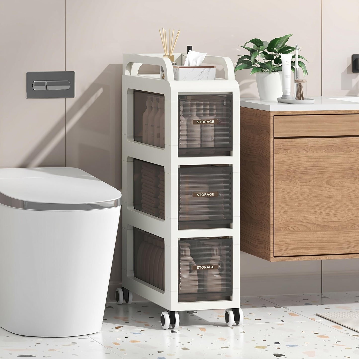 ZHYOCOGY Bathroom Storage with Drawers, 20cm Wide Slim Storage Cabinet