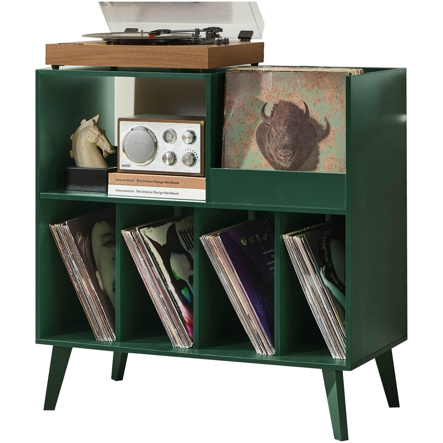 LELELINKY Large Record Stand With Storage and Shelf - Vinyl Holder With Presentation Surface for Up to 300 Albums - Music Room and Living Room