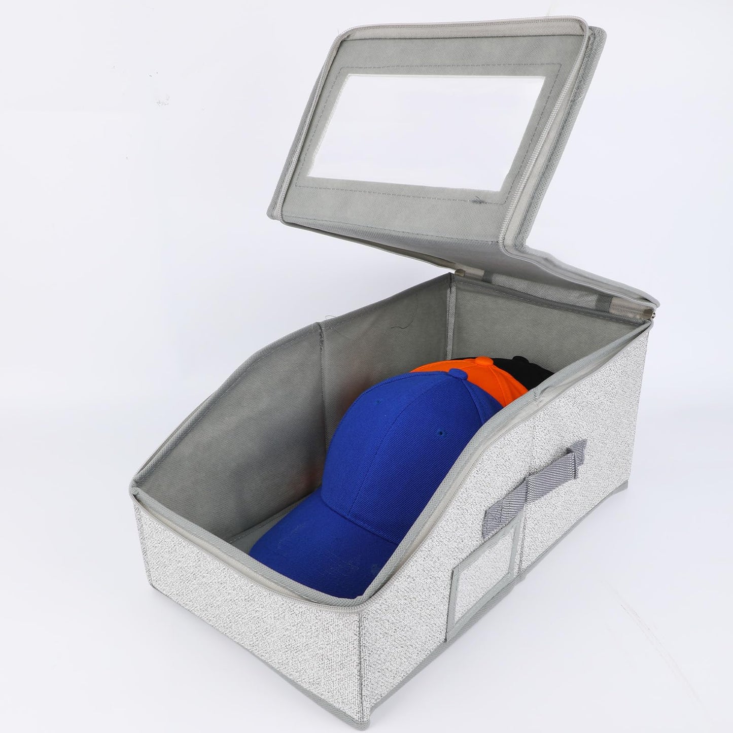Penitue 2pcs Hat Organizer for Baseball Caps, Hat Storage Box with Handle Baseball Cap Case Holder for Closet Visual Clear Window Design Home Bedroom