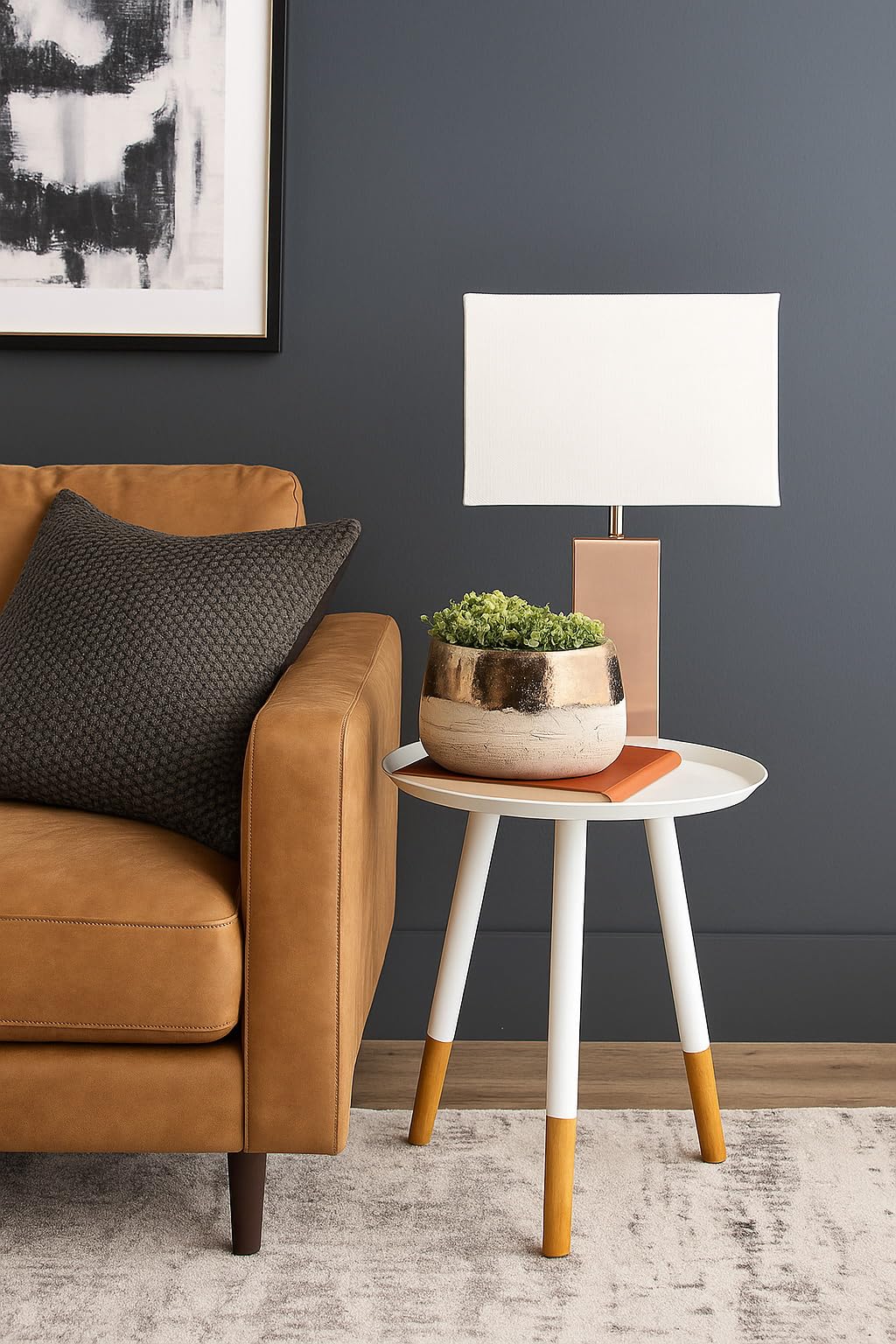 Aspect Martini Metal Tray Round Side/End/Lamp Table, 45 dia x 46cm H, White