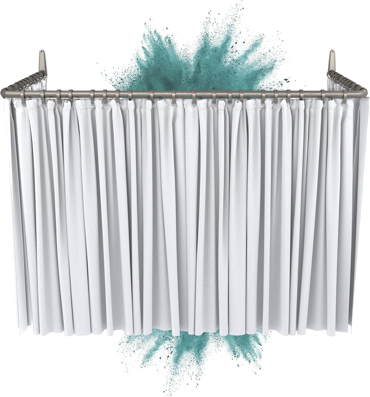 Erica Shower Curtain Rail L shape or U shape - 12 combinations in 1 - Corner or Wall mounted Shower Curtain Pole without Ceiling Bracket - Grey Powder