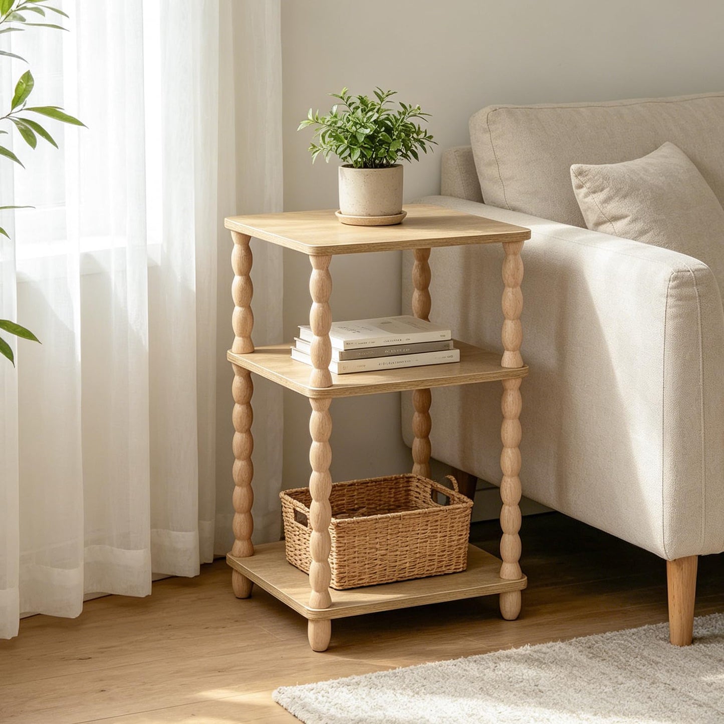 GOODLAN Wooden Side Table, Small End Table with Storage Shelf,Bedside Coffee Table Night Stand for Living Room, Bedroom